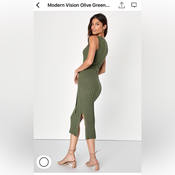 Lulus Olive Green Belted Midi Dress - Picture 2 of 8